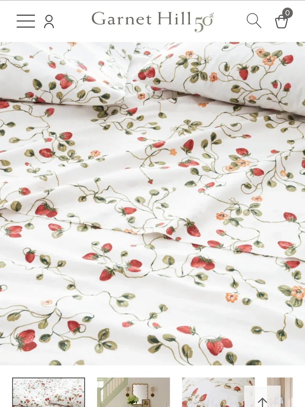 Garnet Hill Organic Cotton Strawberry Print Queen Bedding
